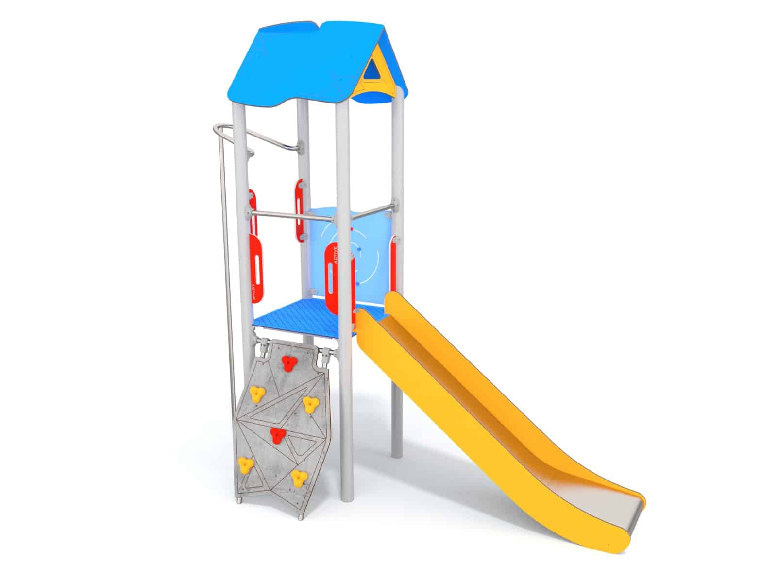 Turm mit Rutsche und Kletterwand für den Spielplatz