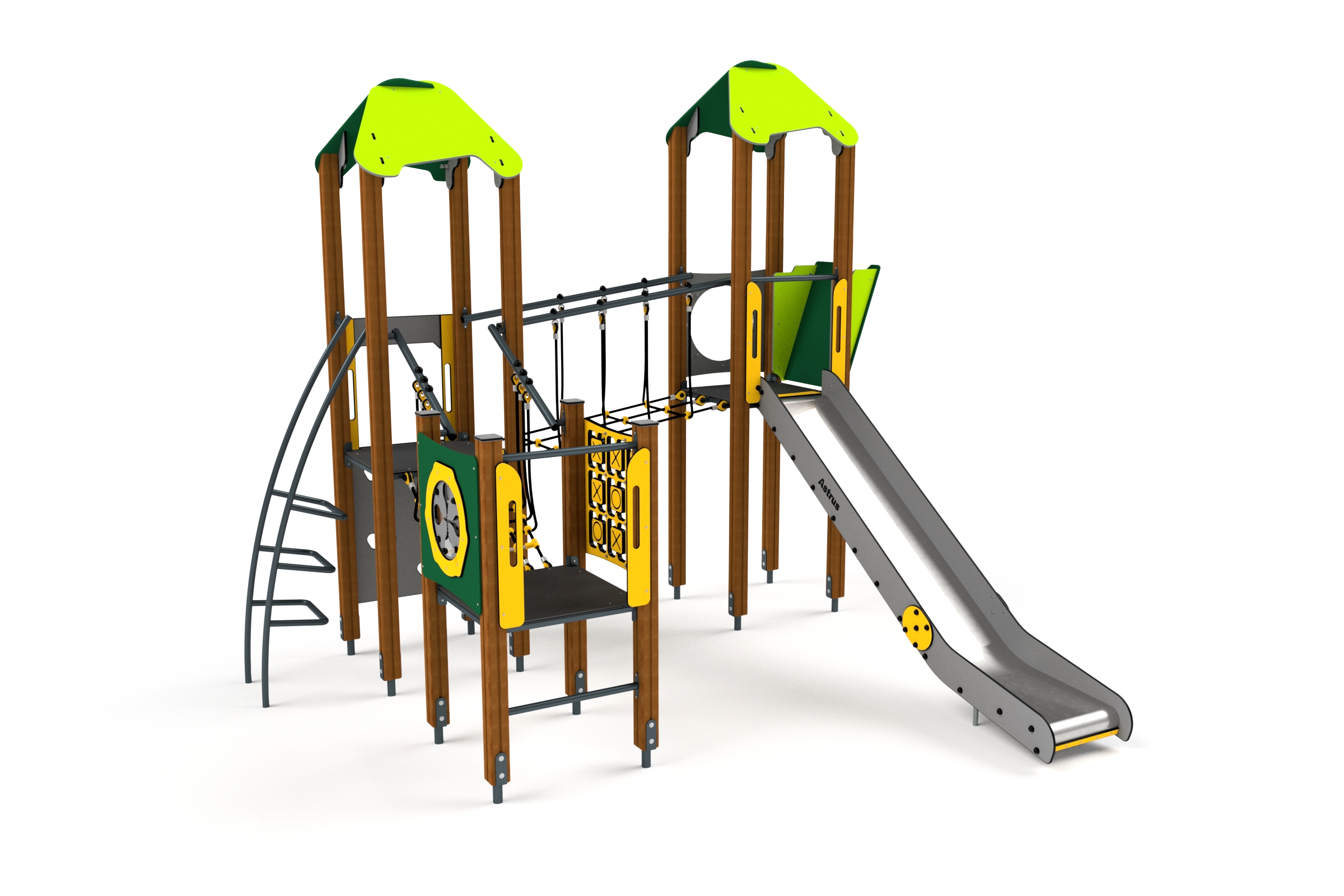 10046 Doppelturm mit rutsche Kletterwand und Balancierweg Ansicht 2