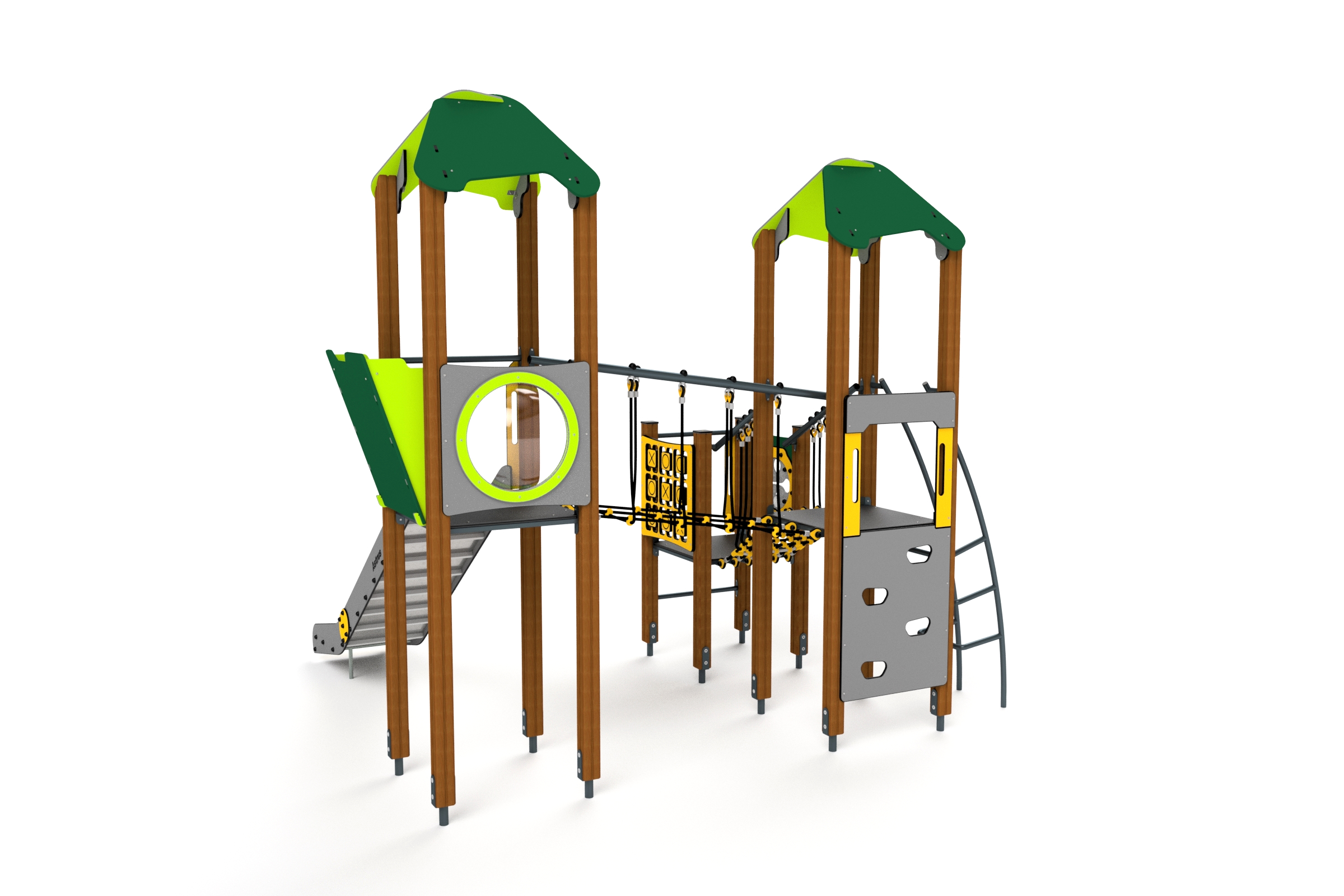 10046 Doppelturm mit rutsche Kletterwand und Balancierweg Ansicht 3