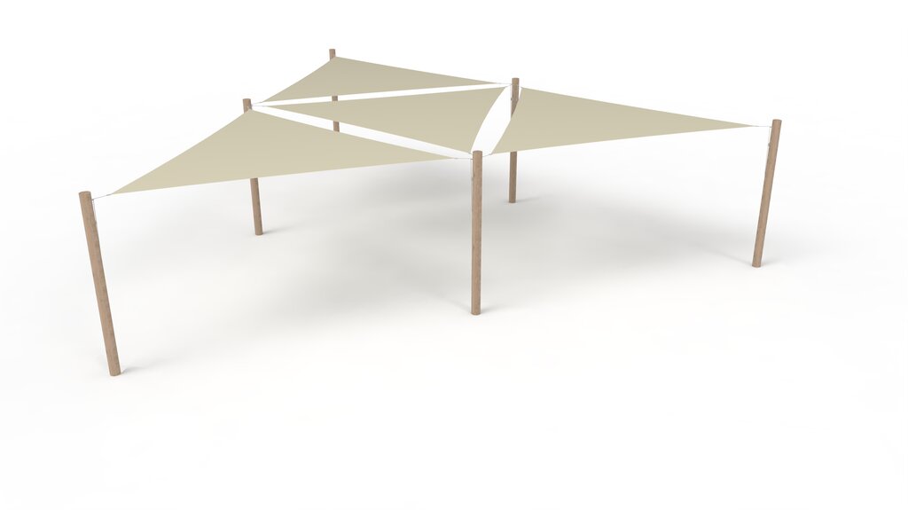 PE-Sonnensegel-System 4 Segel (4x4x4 m) + 6 Pfosten Ansicht 2