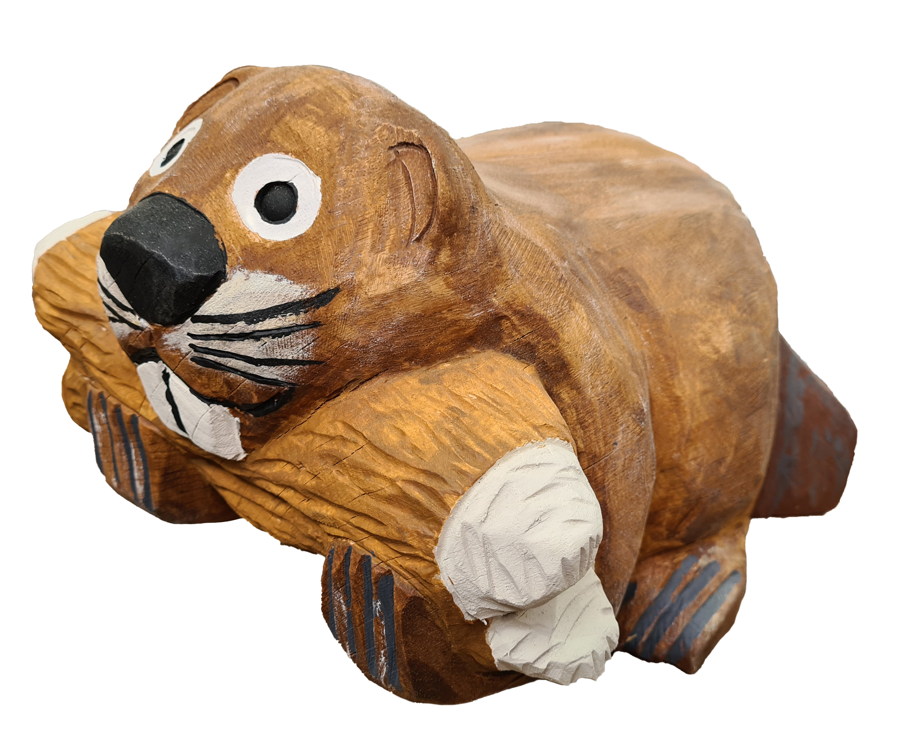 Pfostenkopf/Schnitzfigur Biber mit Holz -