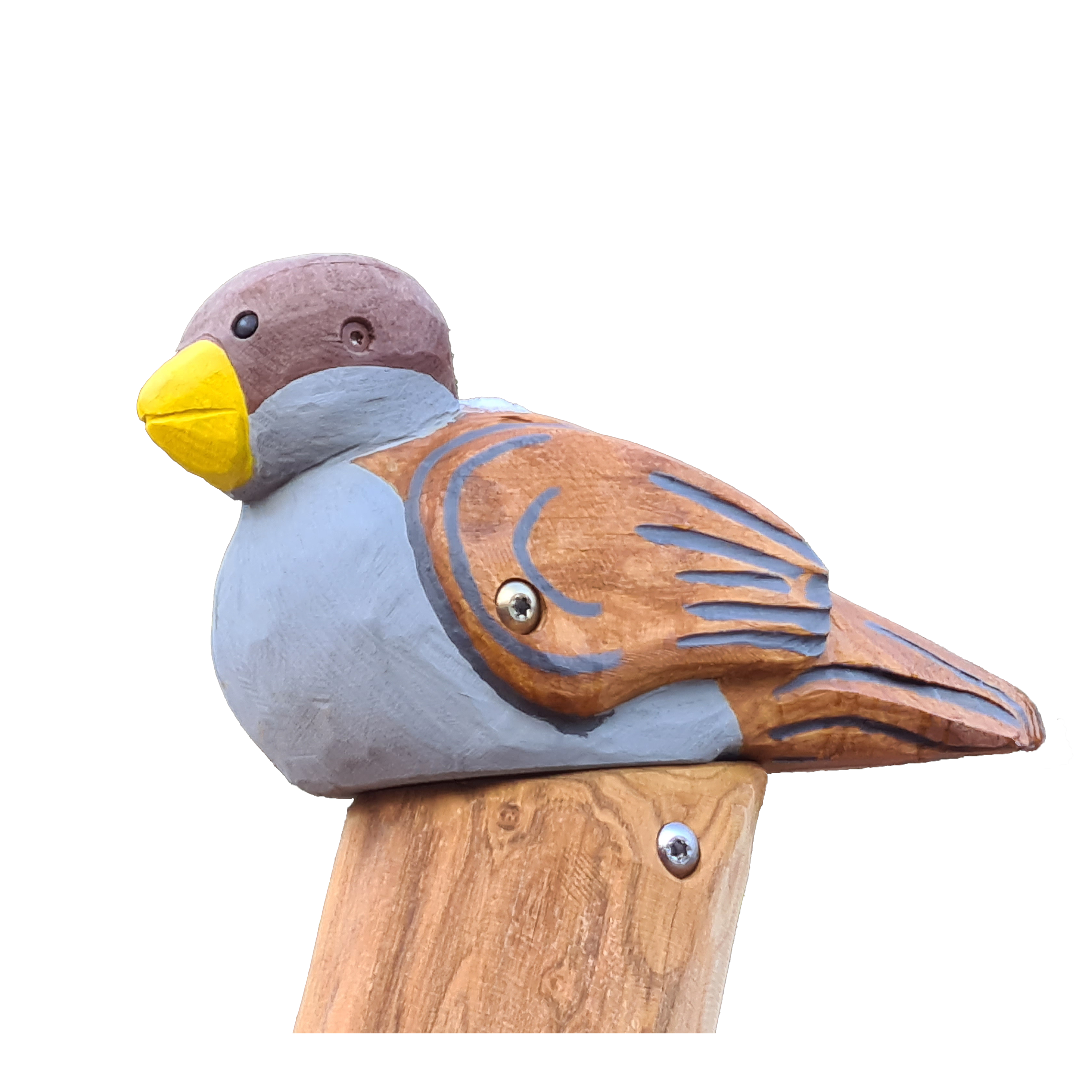 Pfostenkopf/Schnitzfigur Spatz -