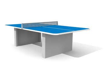 Tischtennis Beton gerundet, Stahlgestell blau