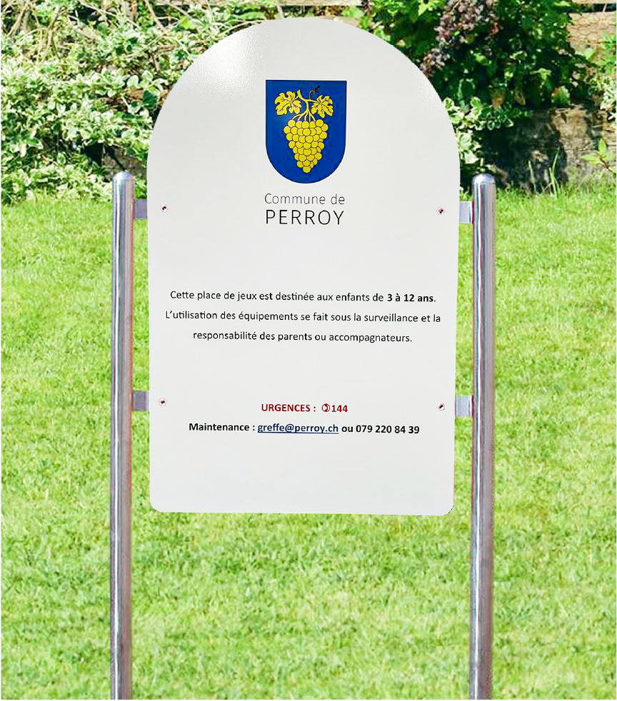 Informationstafel mit zwei bedruckten Aluminiumplatten, Fuchs Thun