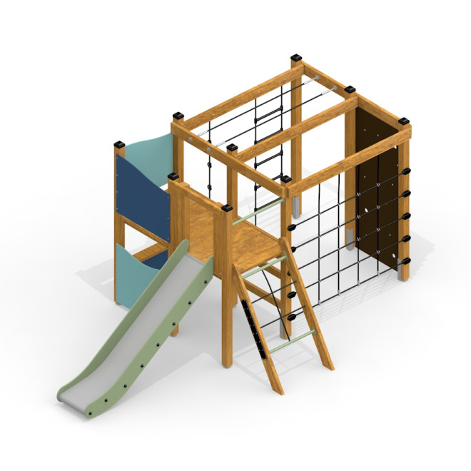 Klettergerüst mit Kletterwand und Rutsche Ansicht 2