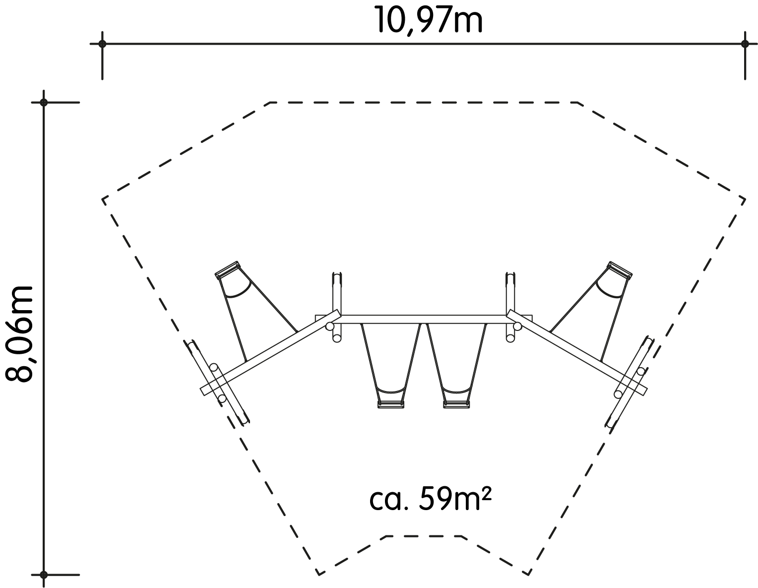 Winkelschaukel 4-fach LH210cm Ansicht 4