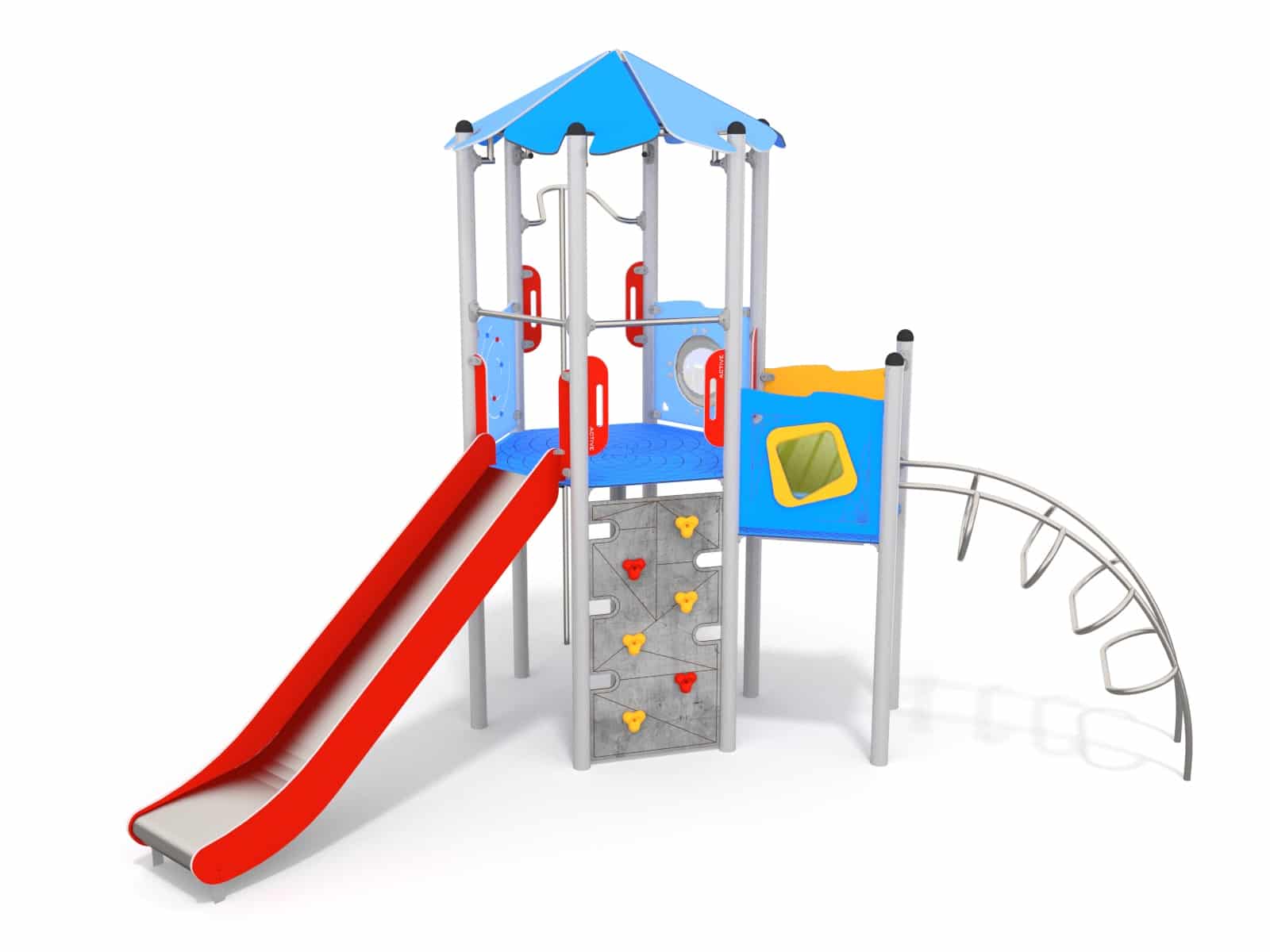 Turm mit Rutsche und Feuerstange für den Spielplatz Ansicht 2