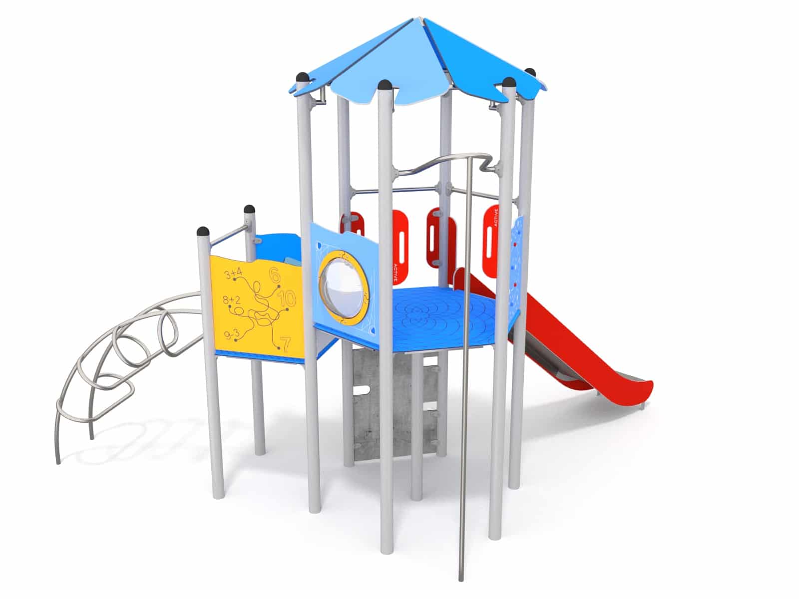 Turm mit Rutsche und Feuerstange für den Spielplatz Ansicht 3
