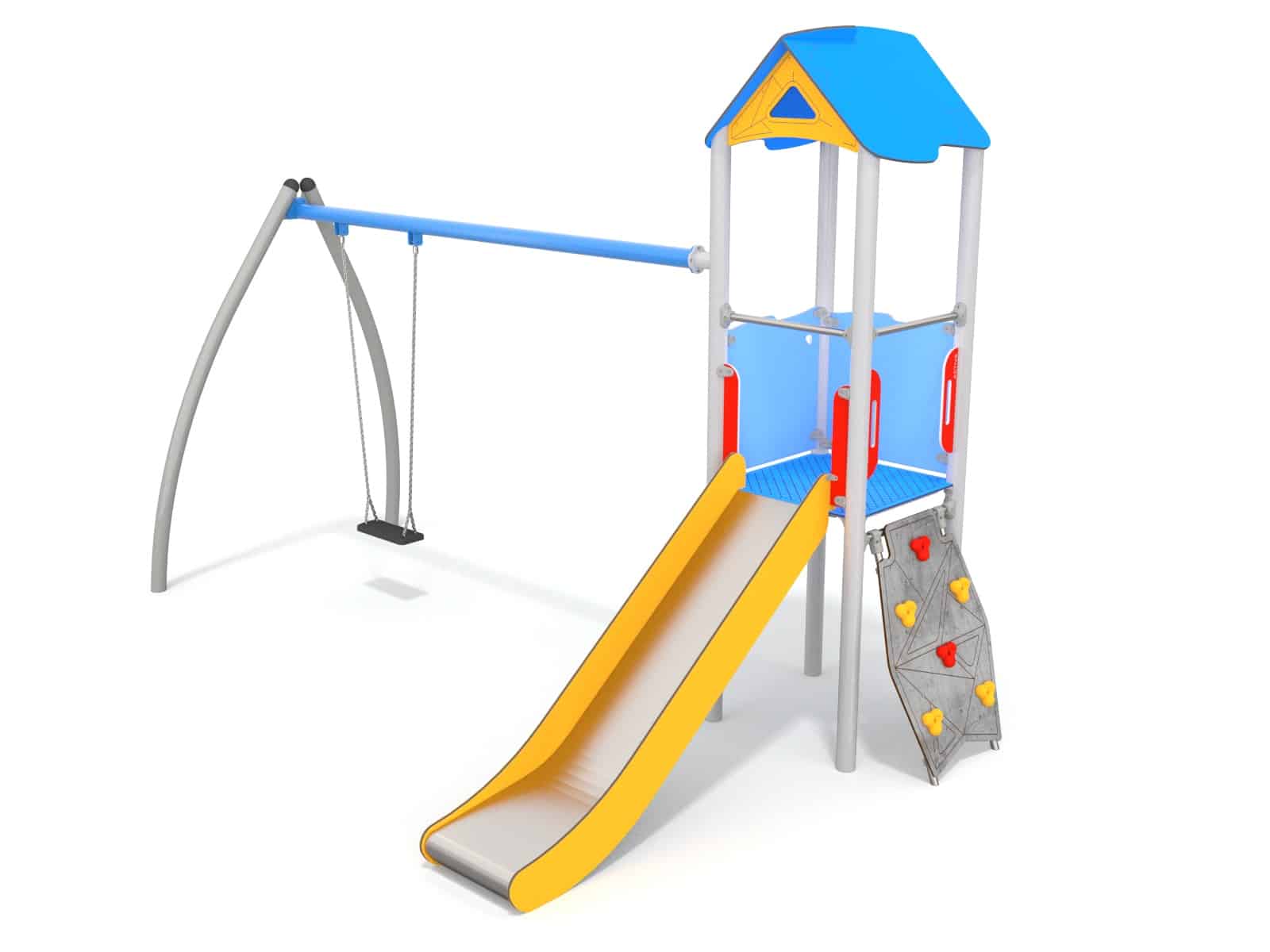 Turm mit Rutsche und Schaukel für den Spielplatz