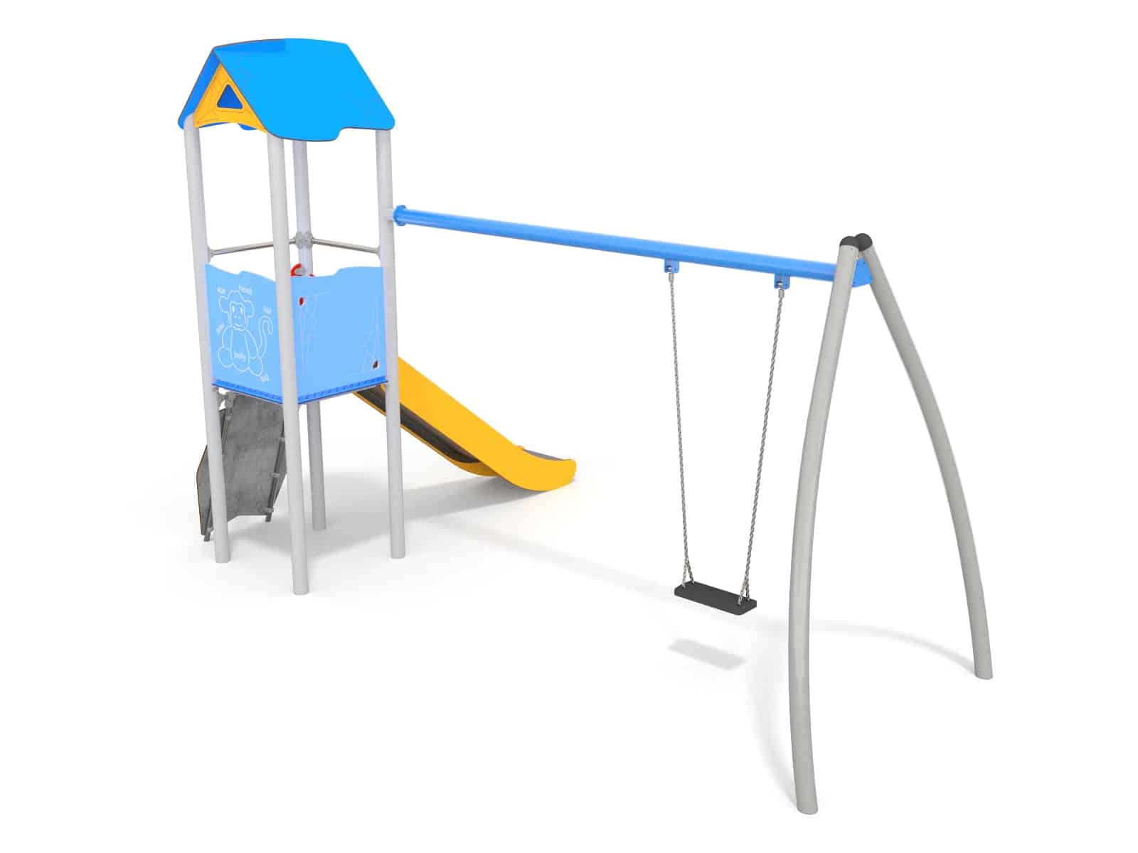 Turm mit Rutsche und Schaukel für den Spielplatz Ansicht 3