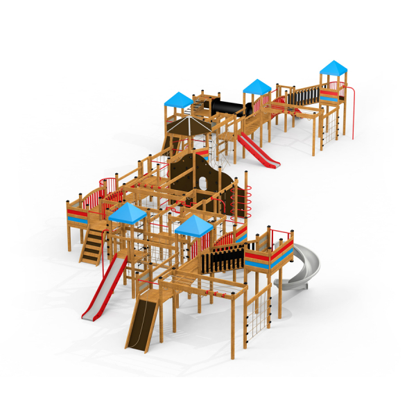Gigantic Spielplatz mit Spieltürme, Kletterwand, Tunnel und Rutschen, Larslaj