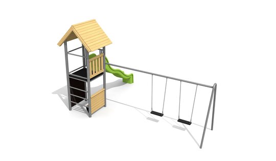 Kletterturm 1 mit 2er Schaukel classic steel