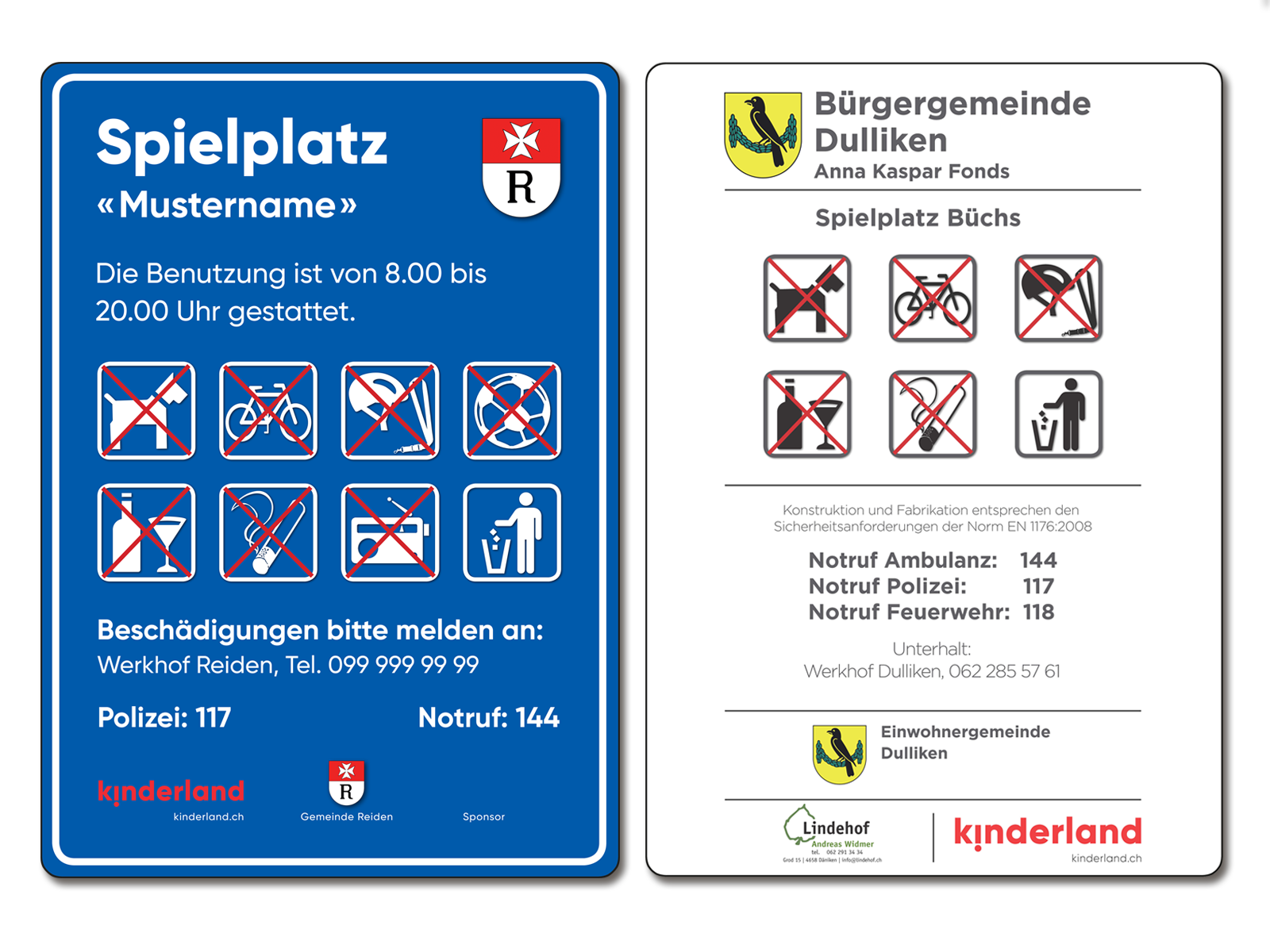 Spielplatz-Tafel gross, bedruckt, für Montage in Rohrrahmen