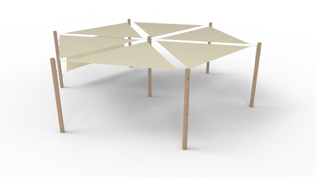 PE-Sonnensegel-System 6 Segel (3x3x3 m) + 7 Pfosten + 1 Windschutzwand, Norna
