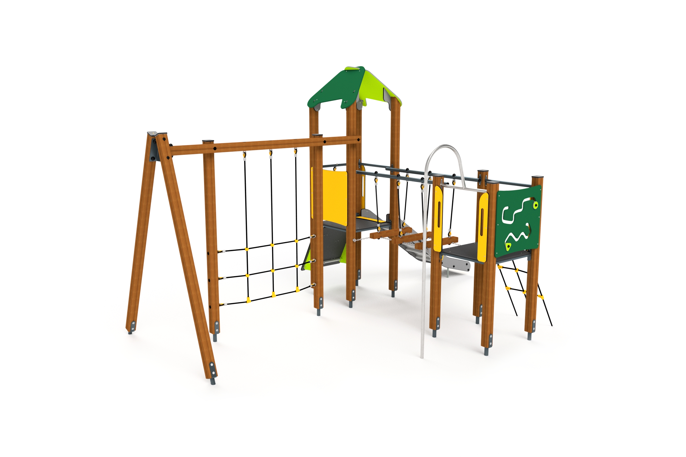 10019 Spielturm mit Wackelbrücke, Kletternetz und Rutsche Ansicht 3