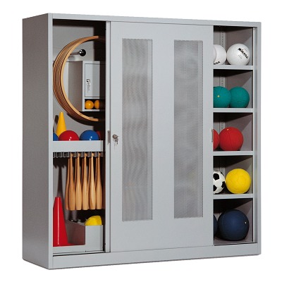 C+P Sportgeräteschrank mit Lochblech-Schiebetüren (Typ 5), HxBxT 195x190x60 cm, Sport-Thieme
