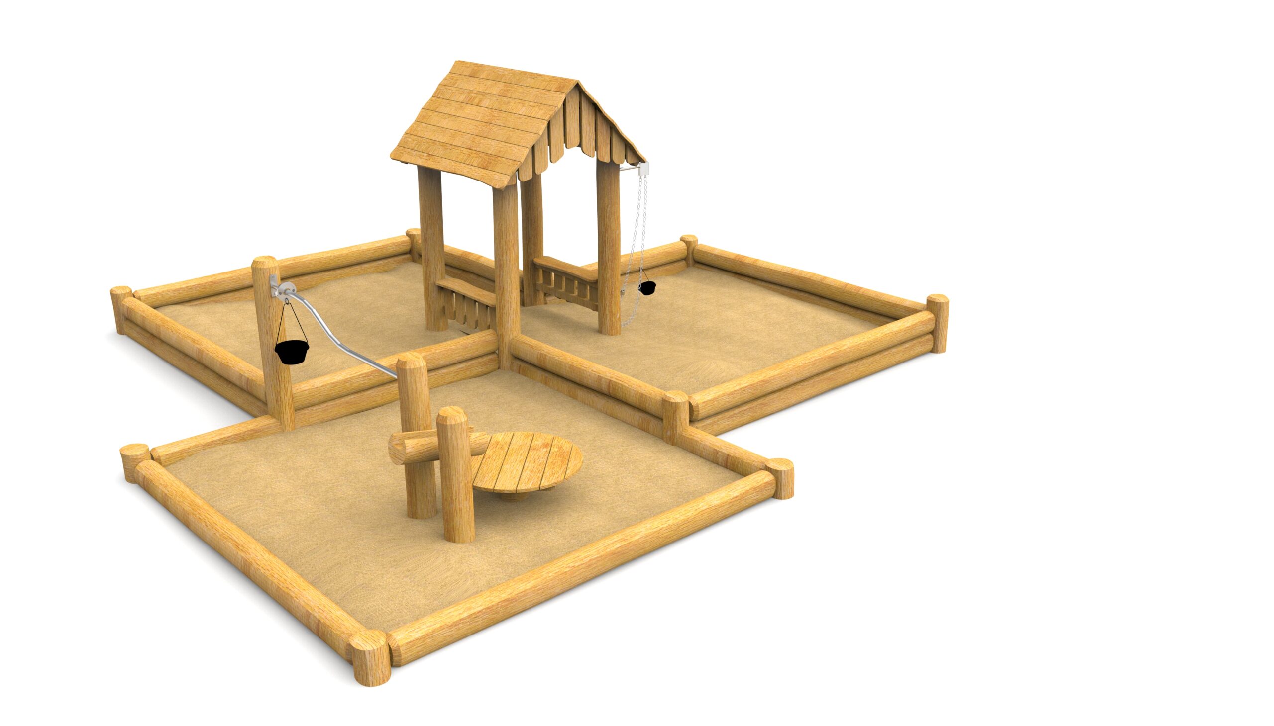 Dreifach-Sandkasten mit Häuschen Ansicht 2