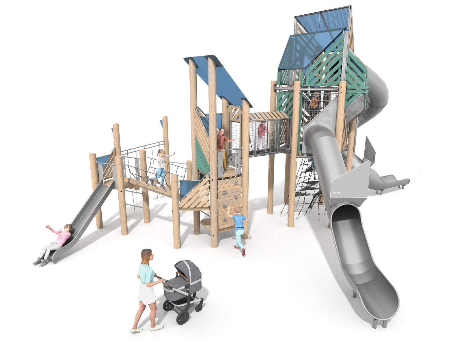 Robinien-Türme mit Rutschen für Spielplatz Ansicht 2