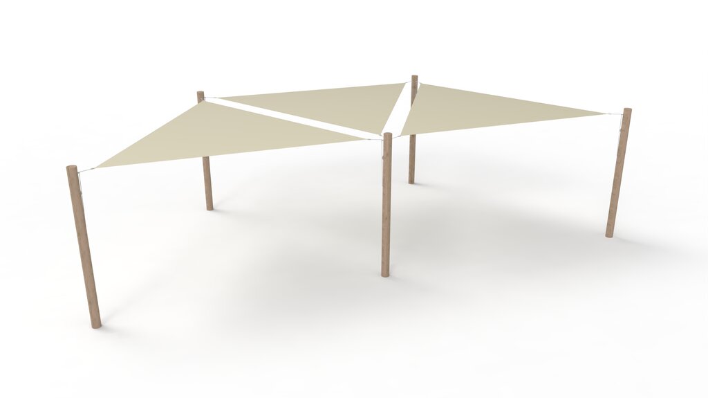PE-Sonnensegel-System 3 Segel (3.6x3.6x3.6 m) + 5 Pfosten Ansicht 2