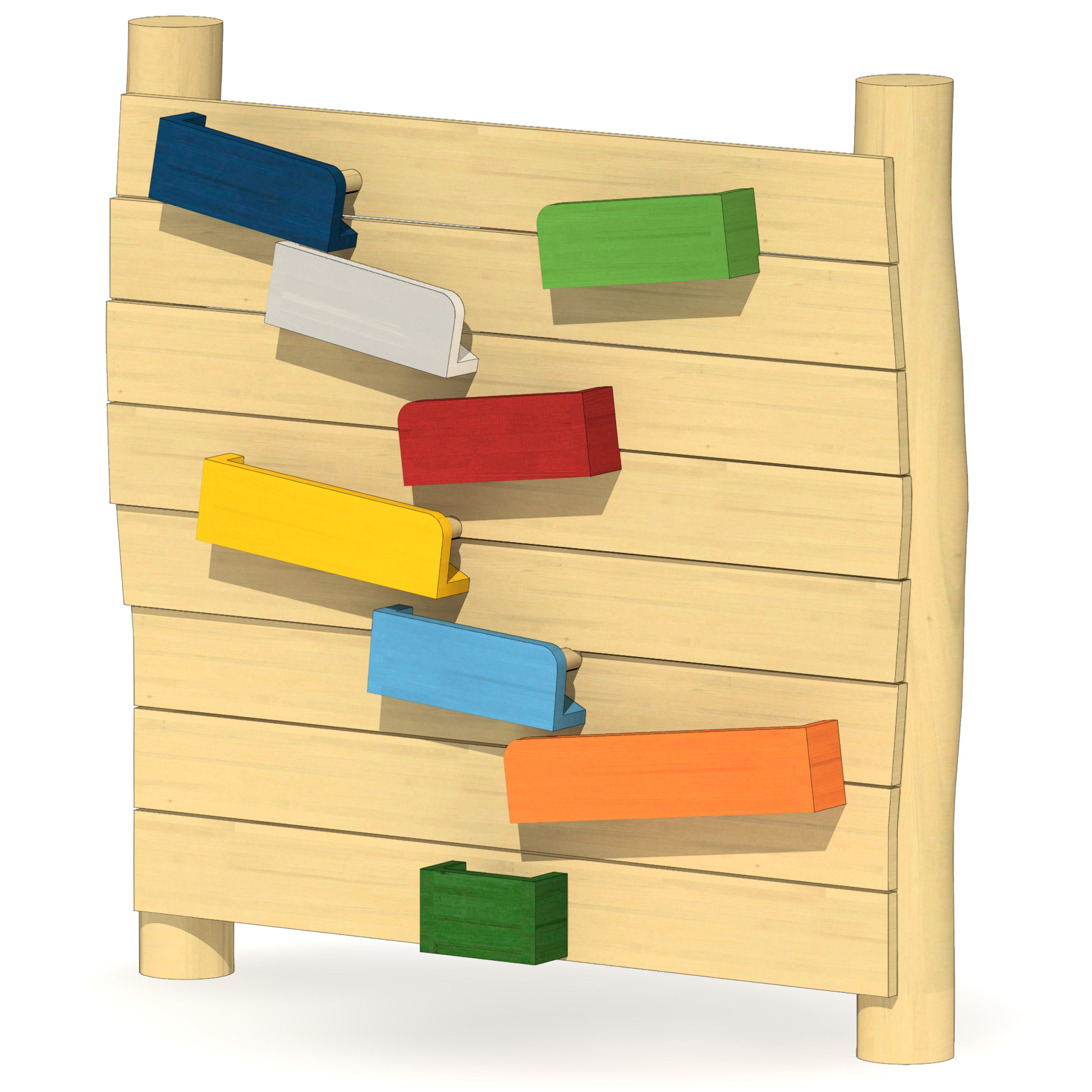 Holzwand mit Zick-Zack-Murmelbahn