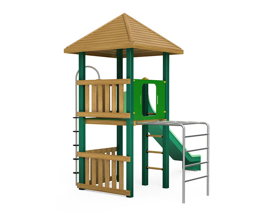 Spielturm-Kombination Holz/Aluminium Ansicht 3