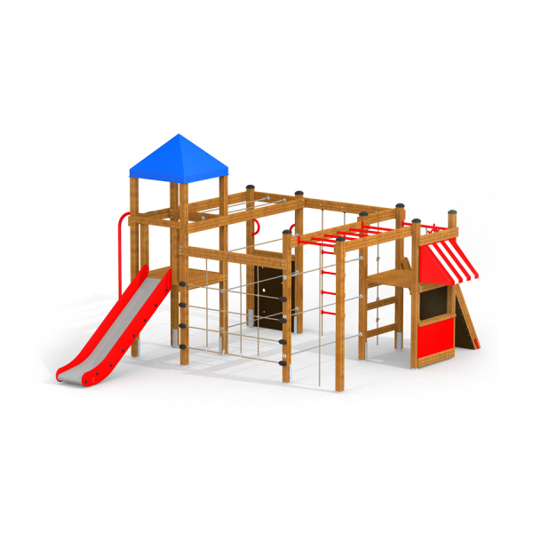 Kletter Hütte Spielanlage mit Kletterwand, Spielturm und Rutsche, Larslaj