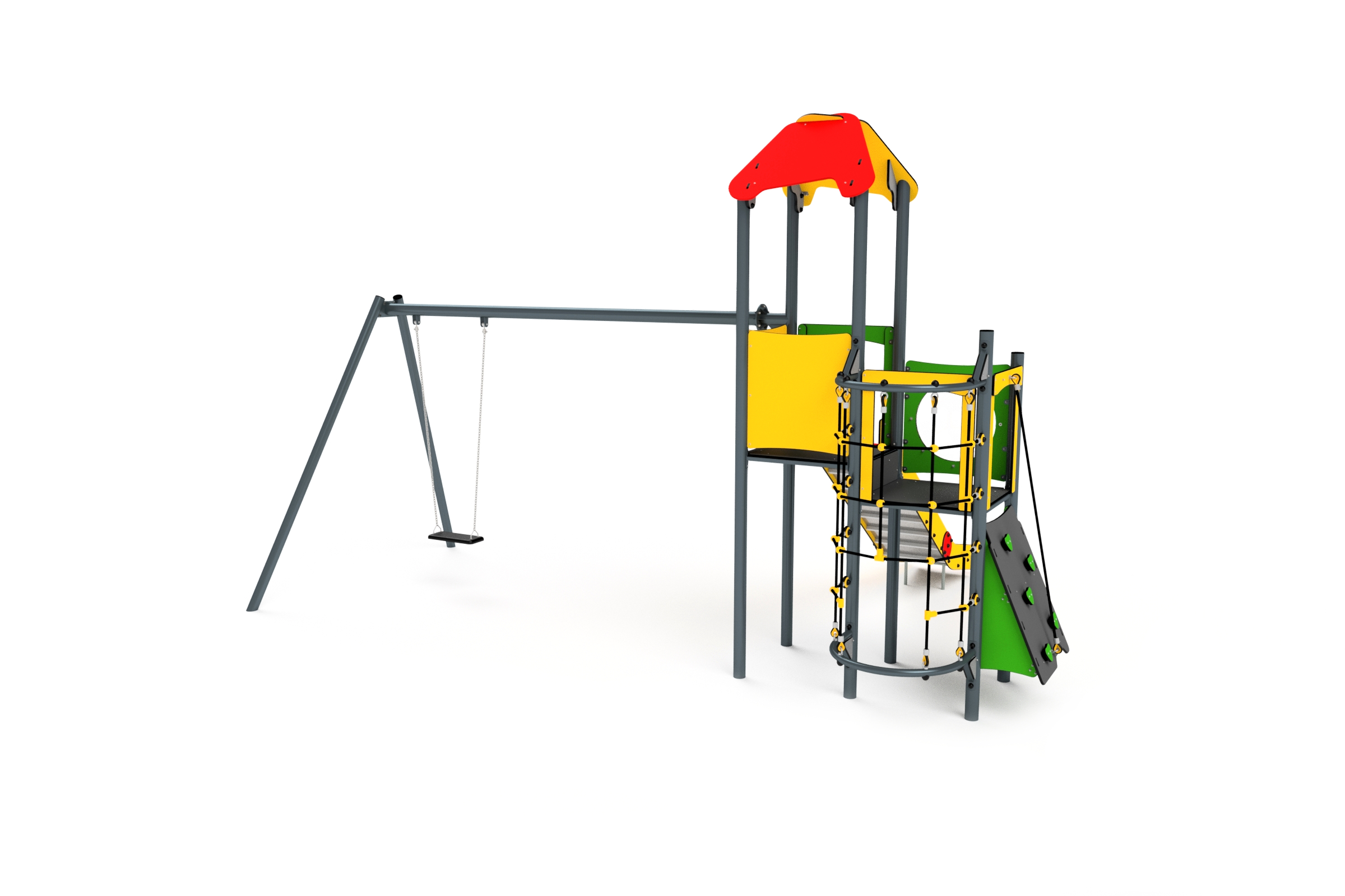 11023 Turm mit Rutsche, Netz, Kletterwand und Schaukel Ansicht 5