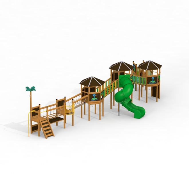 Dschungeldorf Spieltürme mit Spiralrutsche, Larslaj
