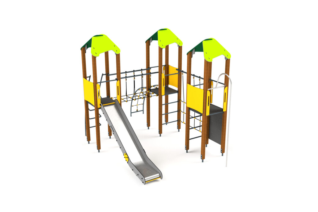10040 3 Türme mit Kletternetzen Balanciernetzen Kletterwand Rutsche und Feuerwehrstange, Astrus