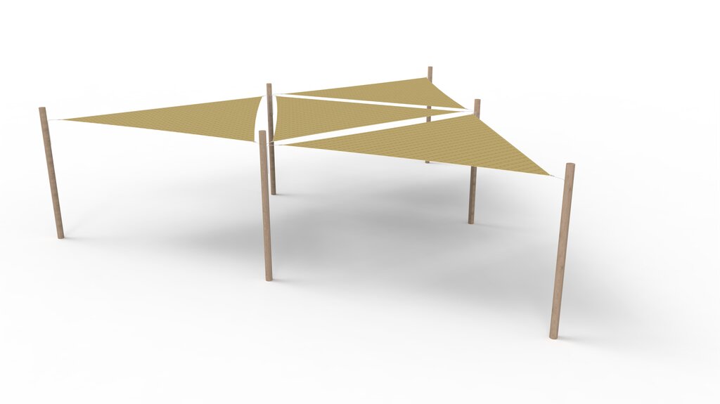 HDPE-Sonnensegel-System 4 Segel (3.6x3.6x3.6 m) + 6 Pfosten Ansicht 2