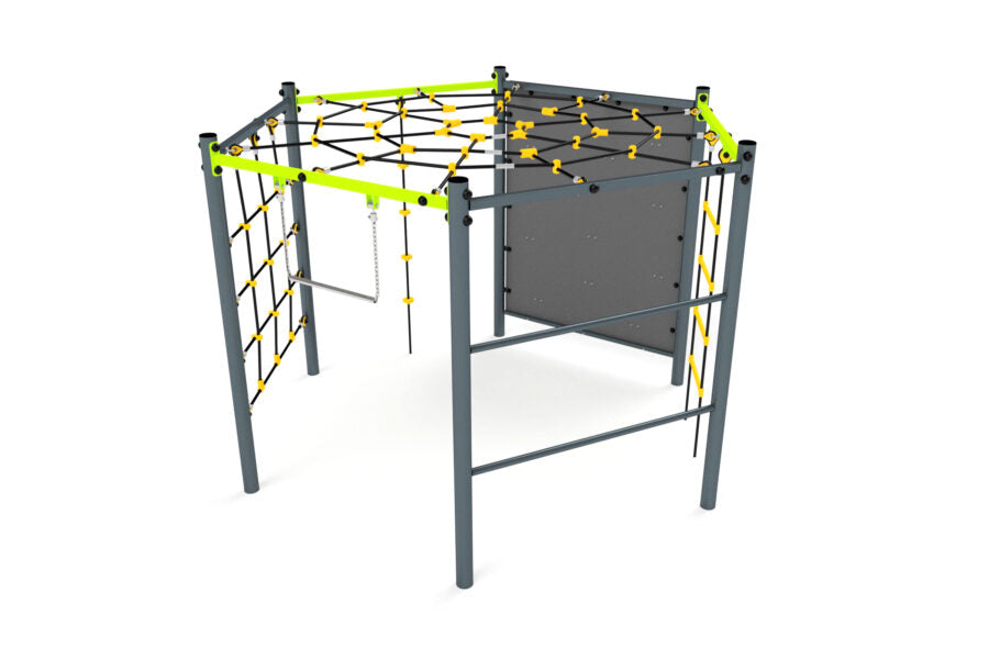 3606S-1 Kletterspass Hexagon mit Spinnennetz und Kletterwand Ansicht 3