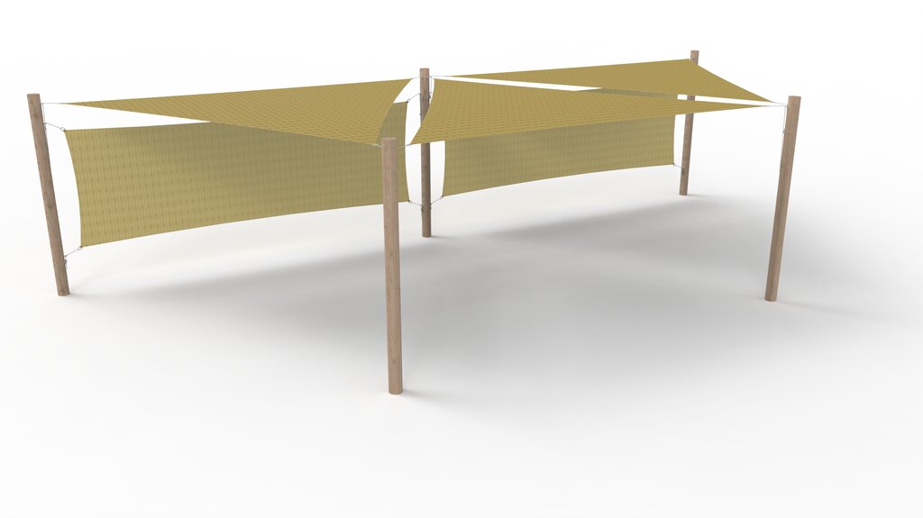 HDPE-Sonnensegel-System 3 Segel (4x4x4 m) + 5 Pfosten + 2 Windschutzwände, Norna