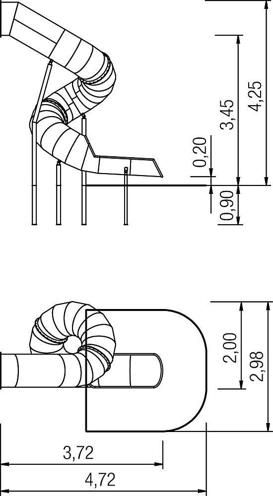 Röhrenanbaurutsche 360 Grad PH 345 cm, links gewendelt, V2A Ansicht 4