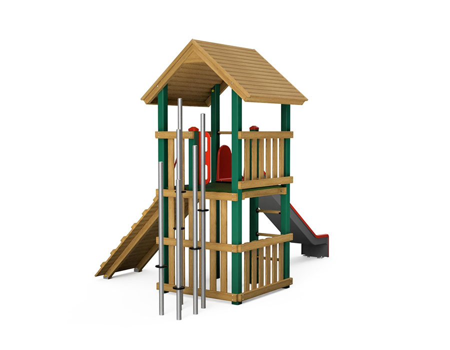 Spielturm-Kombination Holz/Aluminium Ansicht 3