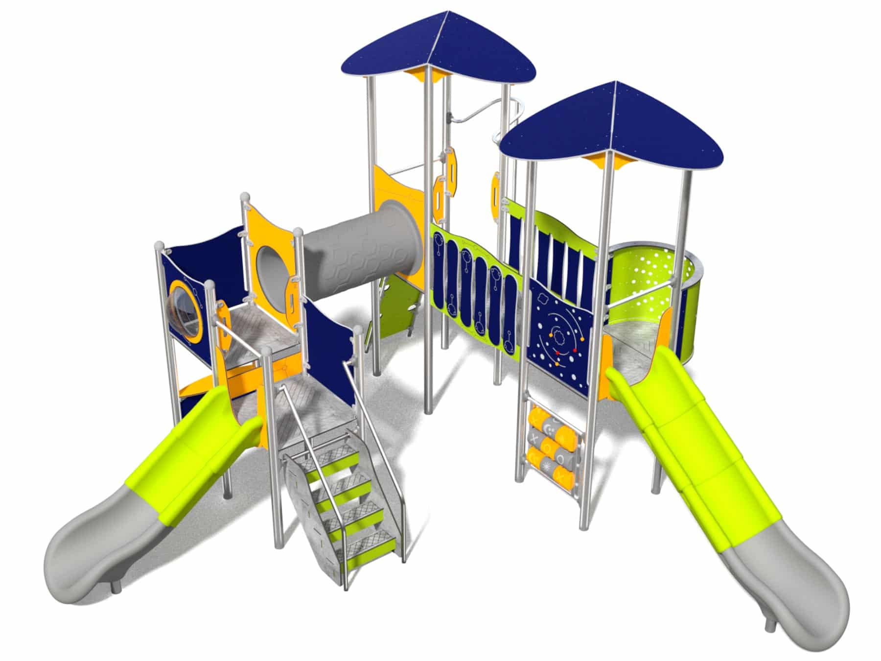 Dreispurenset mit Rutsche und Brücke für Spielplatz Ansicht 2