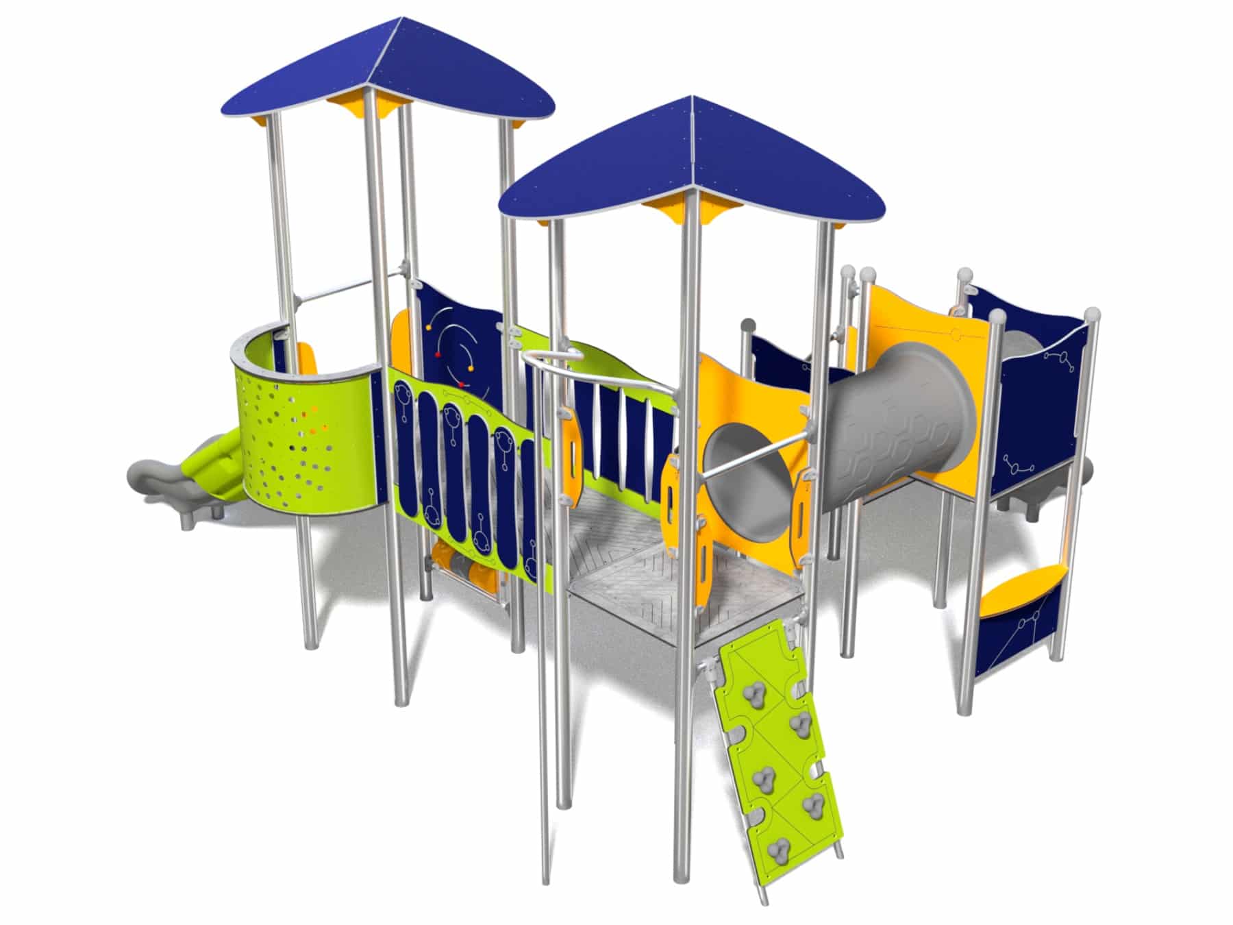 Dreispurenset mit Rutsche und Brücke für Spielplatz Ansicht 3