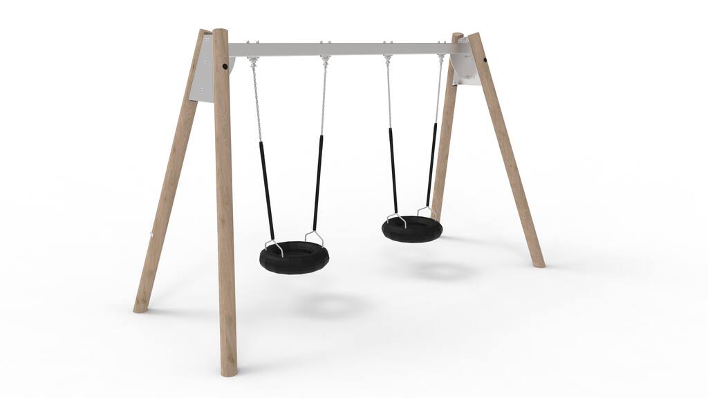 Stahlschaukel mit Robinienpfosten und 2 Reifensitzen, Norna
