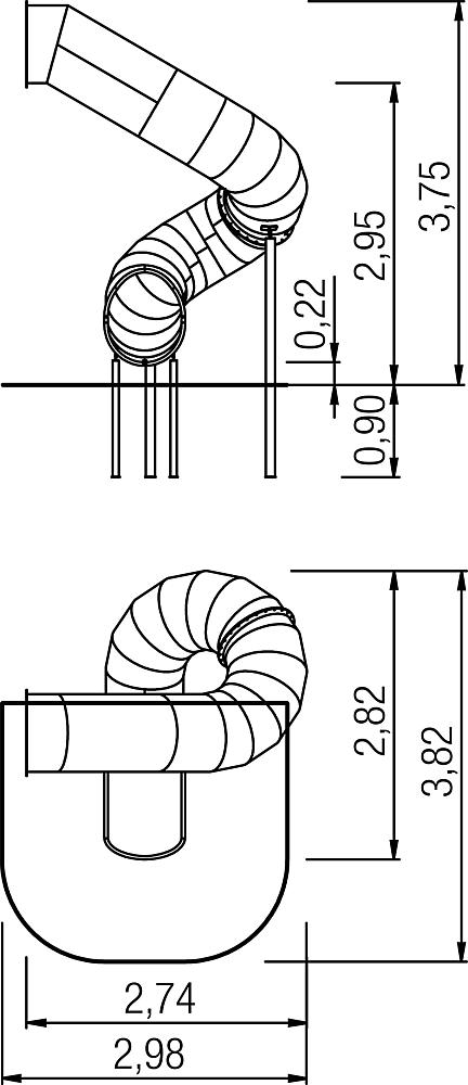 Röhrenanbaurutsche 270 Grad PH 295 cm, links gewendelt, V2A Ansicht 4