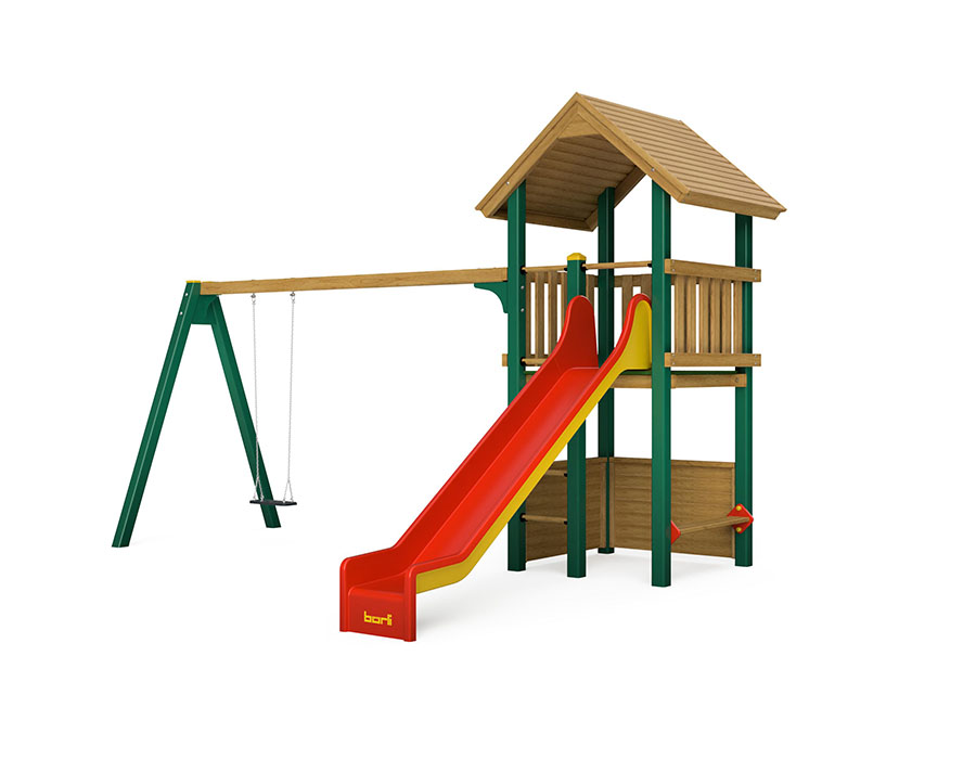 Spielturm-Kombination Holz/Aluminium Ansicht 2