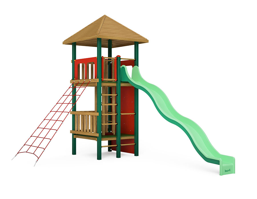 Spielturm-Kombination Holz/Aluminium Ansicht 2