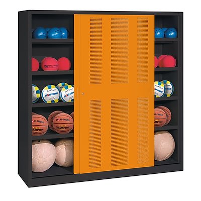 C+P Ballschrank mit Lochblech-Schiebetüren (Typ 4), HxBxT 195x160x50 cm