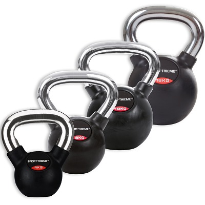 Sport-Thieme Kettlebell-Set „Gummiert mit glattem Chrom-Griff“, Sport-Thieme