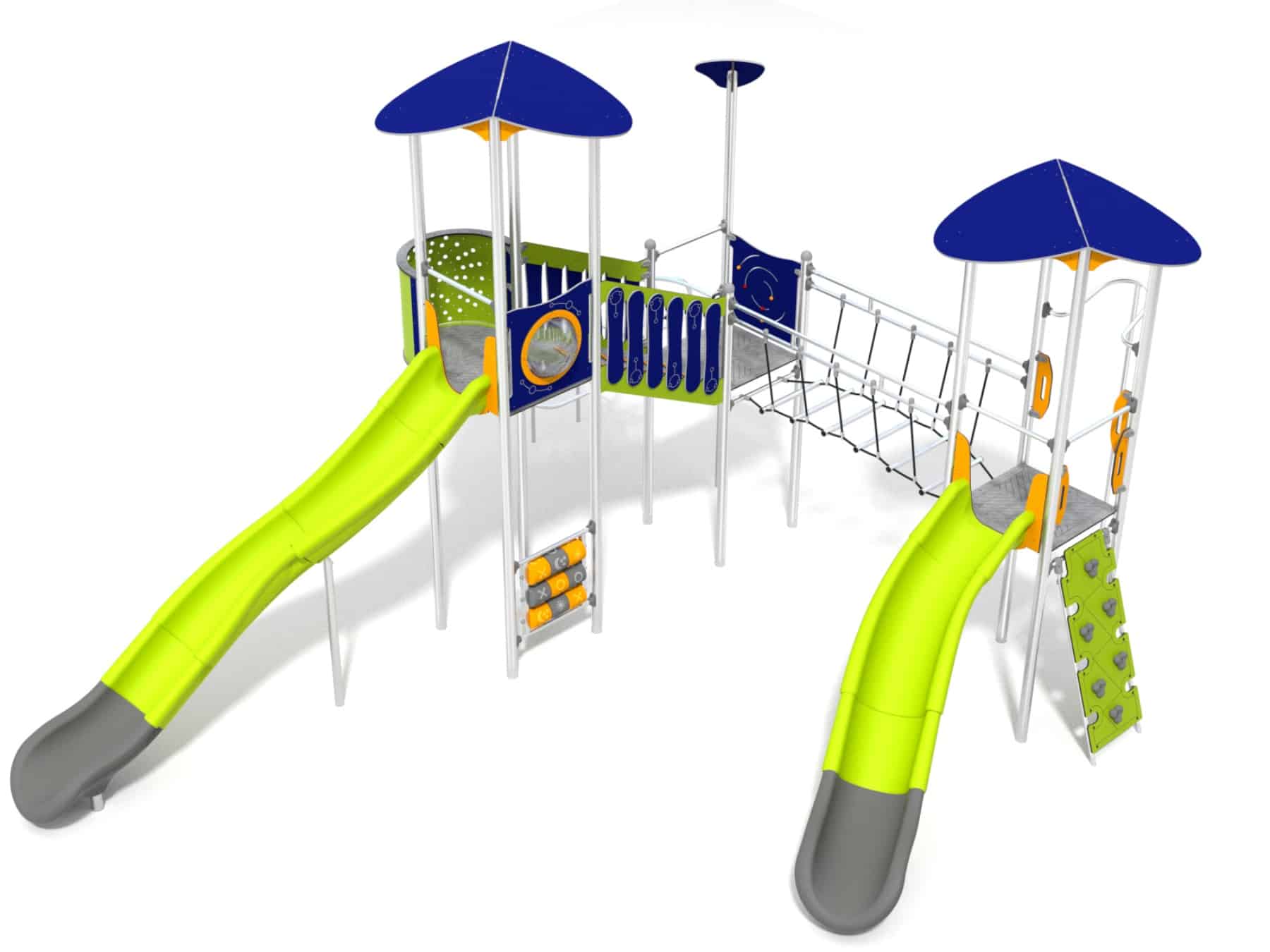 Dreispurenset mit Rutsche und Brücke für Spielplatz Ansicht 2