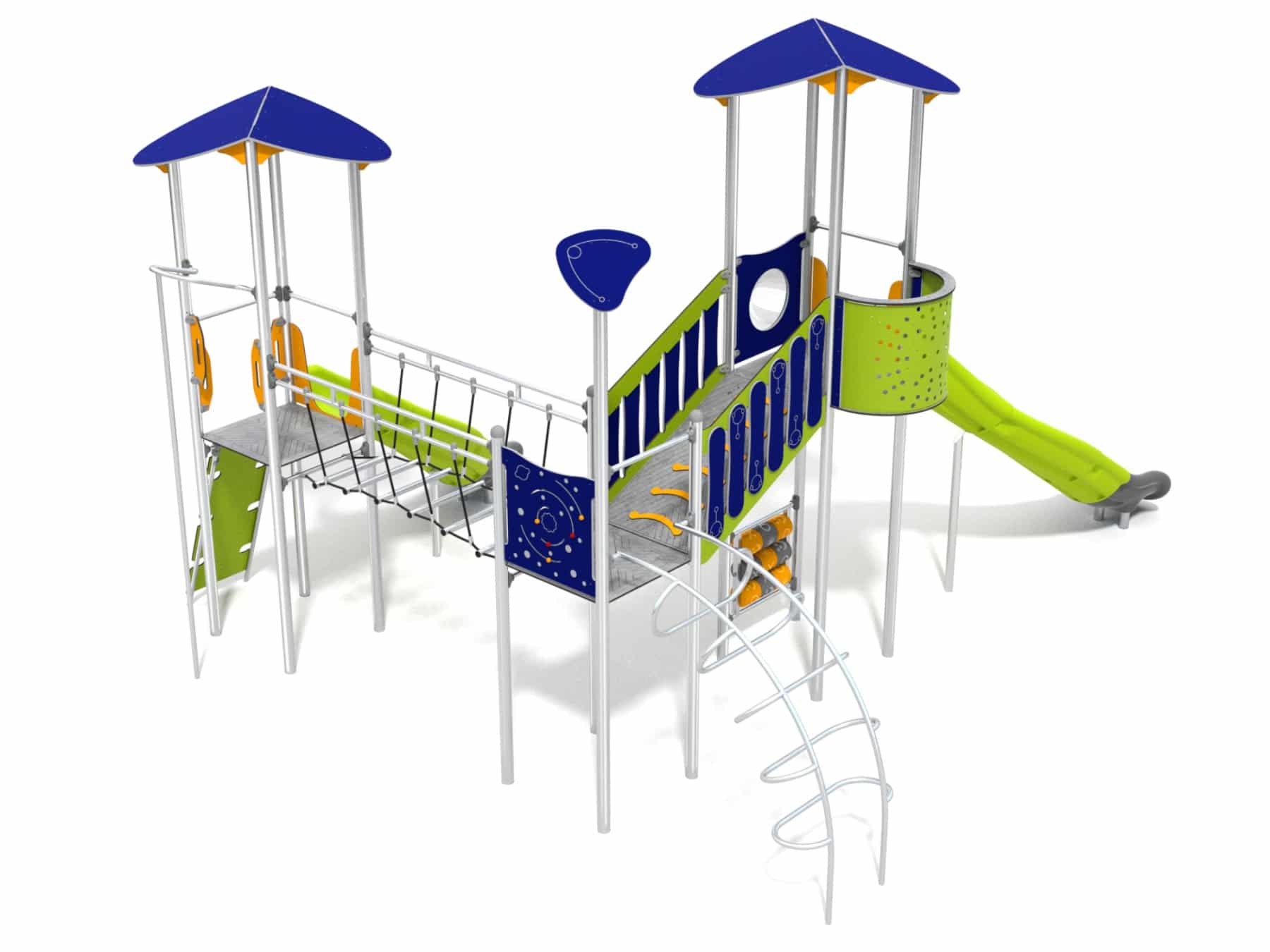 Dreispurenset mit Rutsche und Brücke für Spielplatz Ansicht 3
