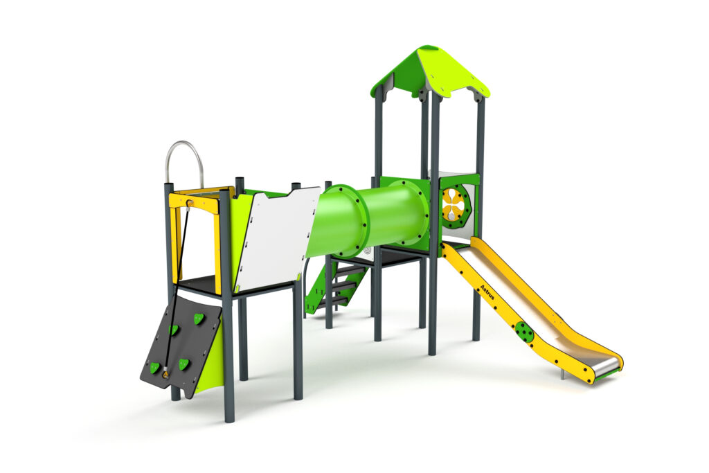 11041 Turm mit Tunnel, Rutsche, Kletterwand, Spielwand und Feuerwehrstange, Astrus