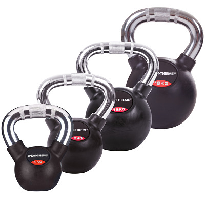 Sport-Thieme Kettlebell-Set „Gummiert mit Chrom-Griff“, Sport-Thieme