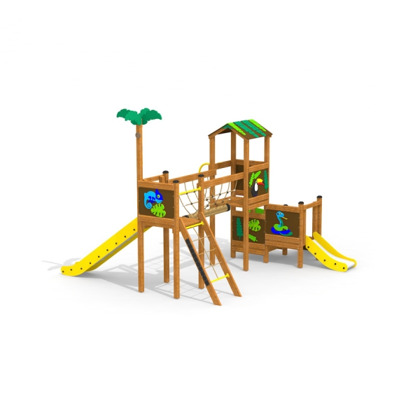 Dschungelbrücke Spielturm mit Rutschen Ansicht 2