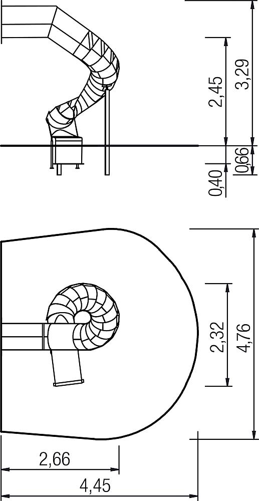 Muldenanbaurutsche 270 Grad PH 245 cm, links gewendelt, V2A Ansicht 5
