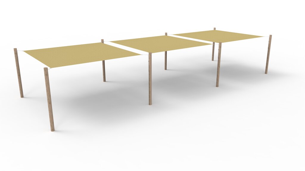 HDPE-Sonnensegel-System 3 Segel (3.6x3.6 m) + 8 Pfosten