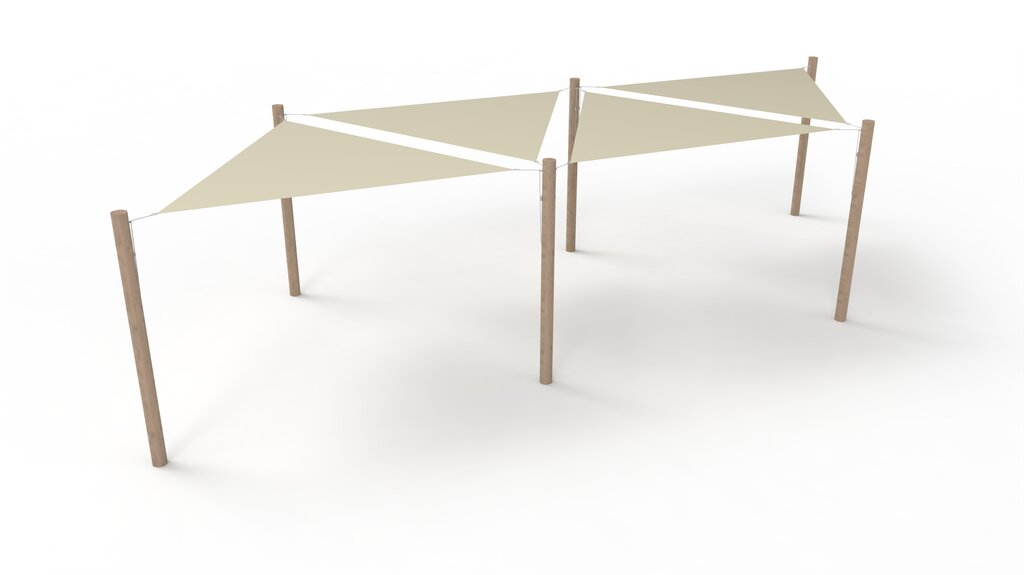 PE-Sonnensegel-System 4 Segel (3x3x3 m) + 6 Pfosten